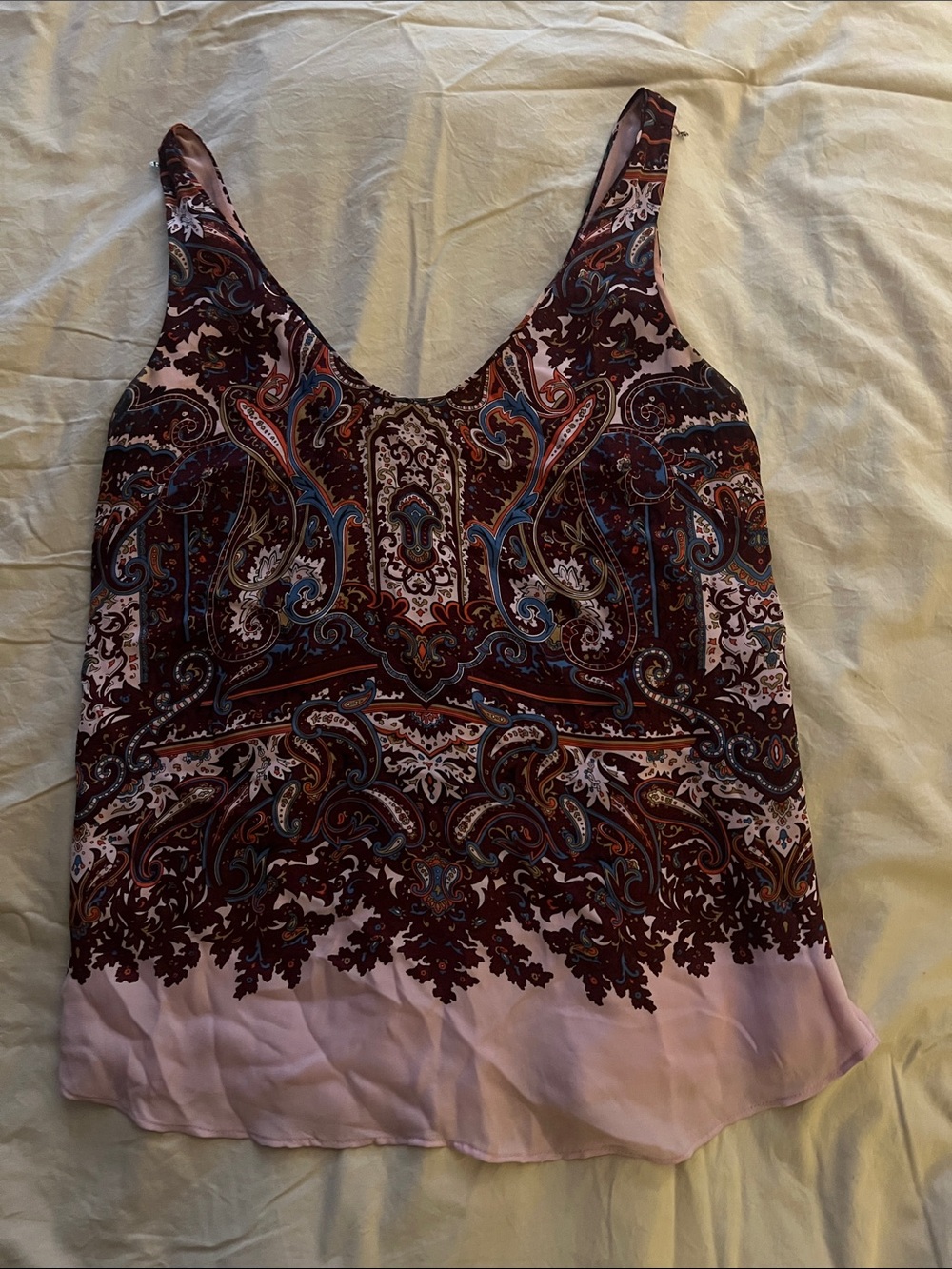 J. Crew Pink and Burgundy Paisley.    V-Neck Tank